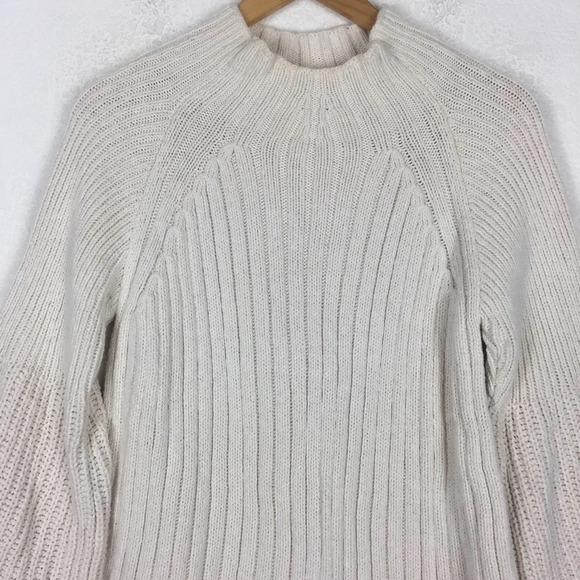 Free People Begin Again Mock Neck Cream Knit Jumper Sweater Small - Picture 8 of 14